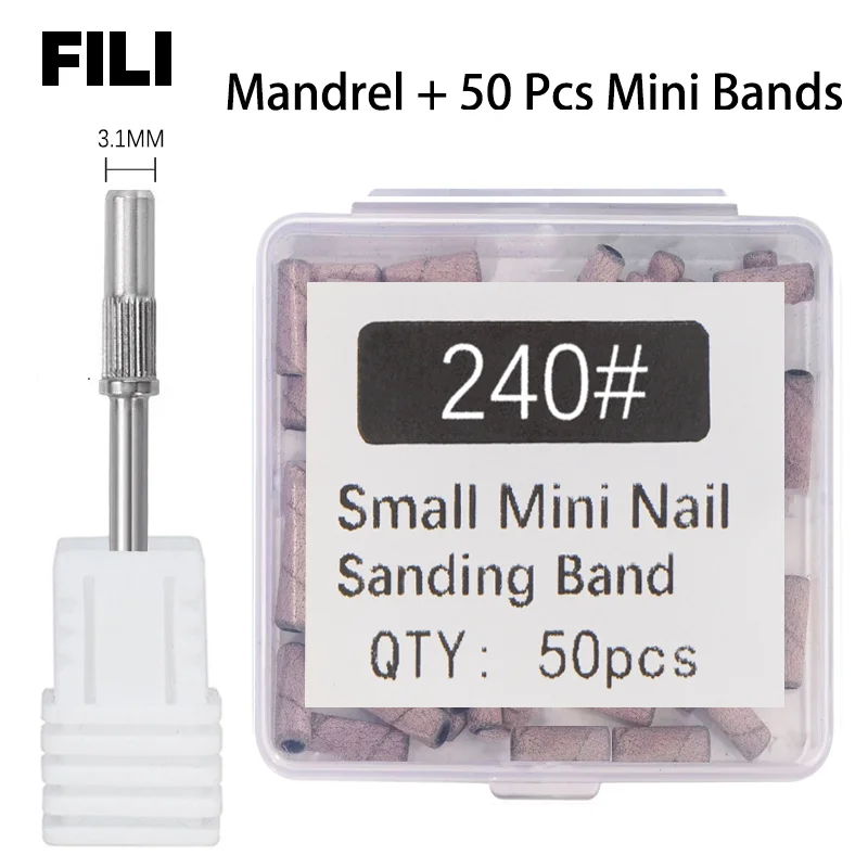 50Pcs 3.1MM Small Sanding Bands With Shaft Set For Dead Skin Calluses Nail Polishing Mini Sandband Nail Drill Bits Manicure Tool