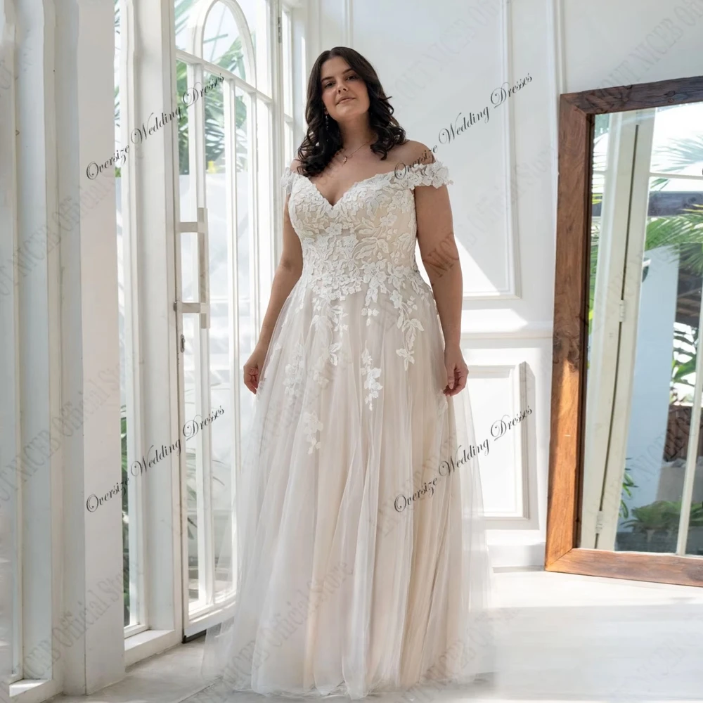 Customized Plus Size Wedding Dresses with Lace Oversize Off Shoulder A Line Bridal Gowns for Women 2025 Summer Vestido De Novia