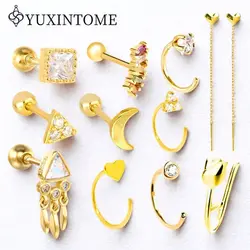Multi-Style 925 Sterling Silver Stud Earrings for women Simple geometric star/moon earrings Fashion Party Jewelry Wedding Gifts