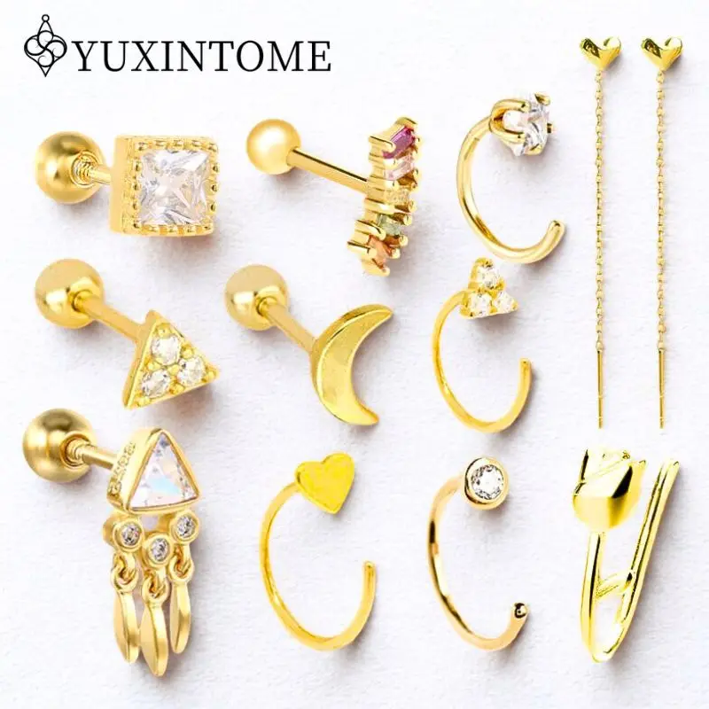 Multi-Style 925 Sterling Silver Stud Earrings for women Simple geometric star/moon earrings Fashion Party Jewelry Wedding Gifts
