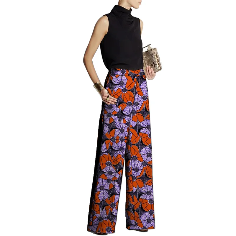 Hand Cut Ankara Fashion Women Wide Leg Pants Female African Print Bottoms Party Wear