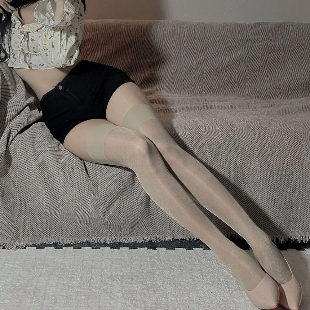 Personalized High Elastic Silk Stockings Breathable Thin Pearly Lustre Stockings Multi-color Wide Edge Over Knee Socks Lolita