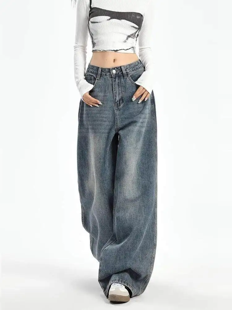 

Women's Blue Jeans Japandi Style Oversize Y2k Wide Cowboy Pants Vintage Harajuku Baggy Denim Trousers Alternative Clothes 2026