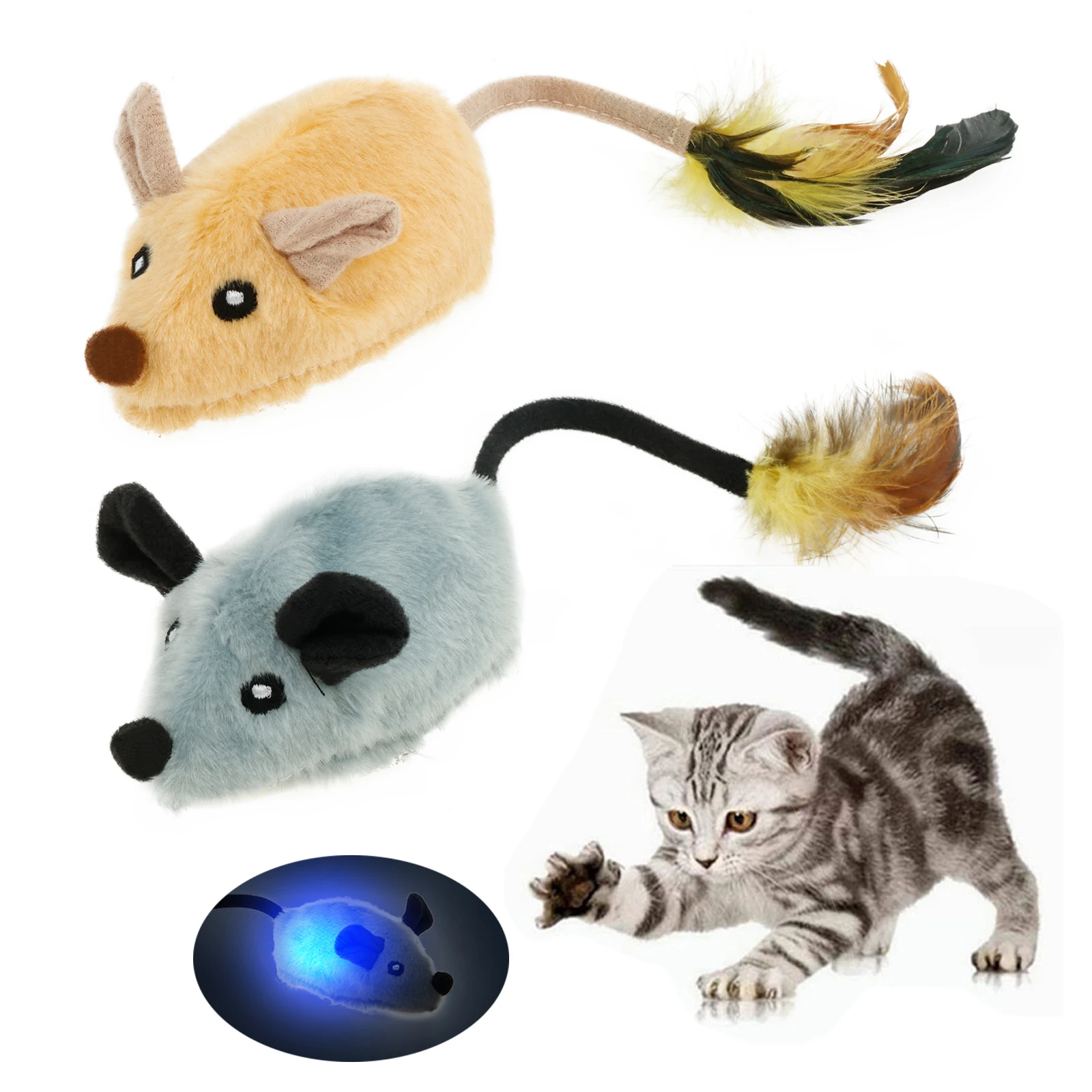 Katze Elektrische Maus Plüsch Spielzeug LED Glow Wiederaufladbare Haustier Interaktive Spielzeug Auto Moving Mäuse Realistische Kätzchen Lindern Langeweile