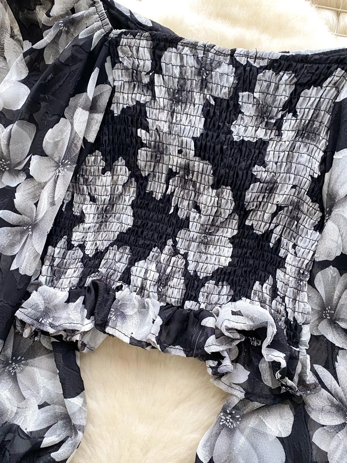 Mulheres preto gótico floral impressão camisas e blusas vintage elegante y2k 2000s emo manga longa gola quadrada camisa cortada outono