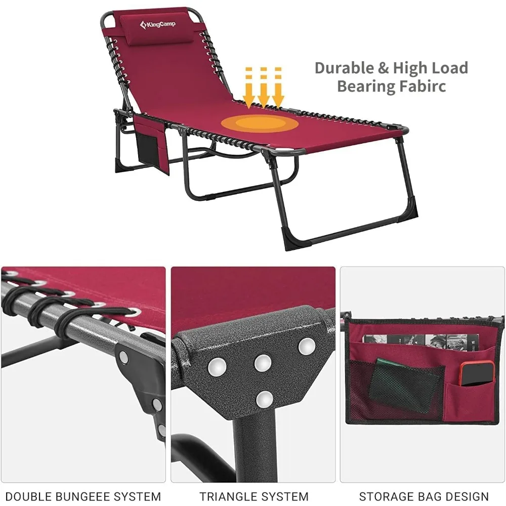 Portable Folding Outdoor Chaise Lounge with Adjustable Reclining Positions and Pillow