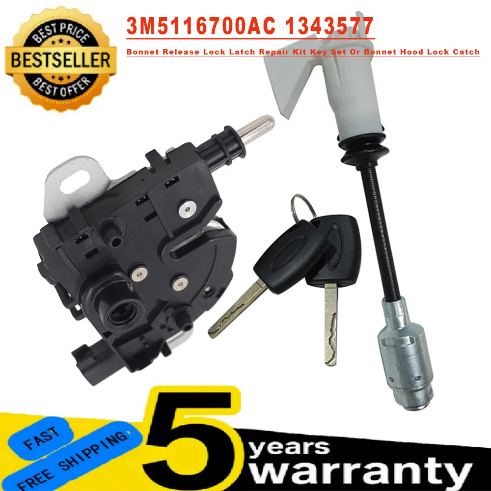 Long Type Rod Bonnet Hood Release Lock Latch Repair Kit With 2 Keys 1343577 For Ford Focus MK2 Or Lock Catch 3M5116700AC 4895285