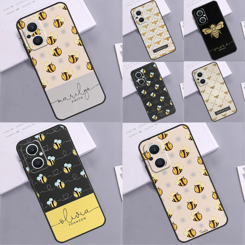 Initials Custom Bees Honey Monogram Case For OPPO Reno 7 8 6 5 Lite Reno 10 8T 5Z 4Z OPPO Find X5 X6 Pro X2 Neo X3 Lite Cover