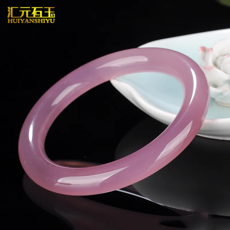 Ice-type round made of hibiscus jade, chalcedony, agate, violet pink , jadeite bangle