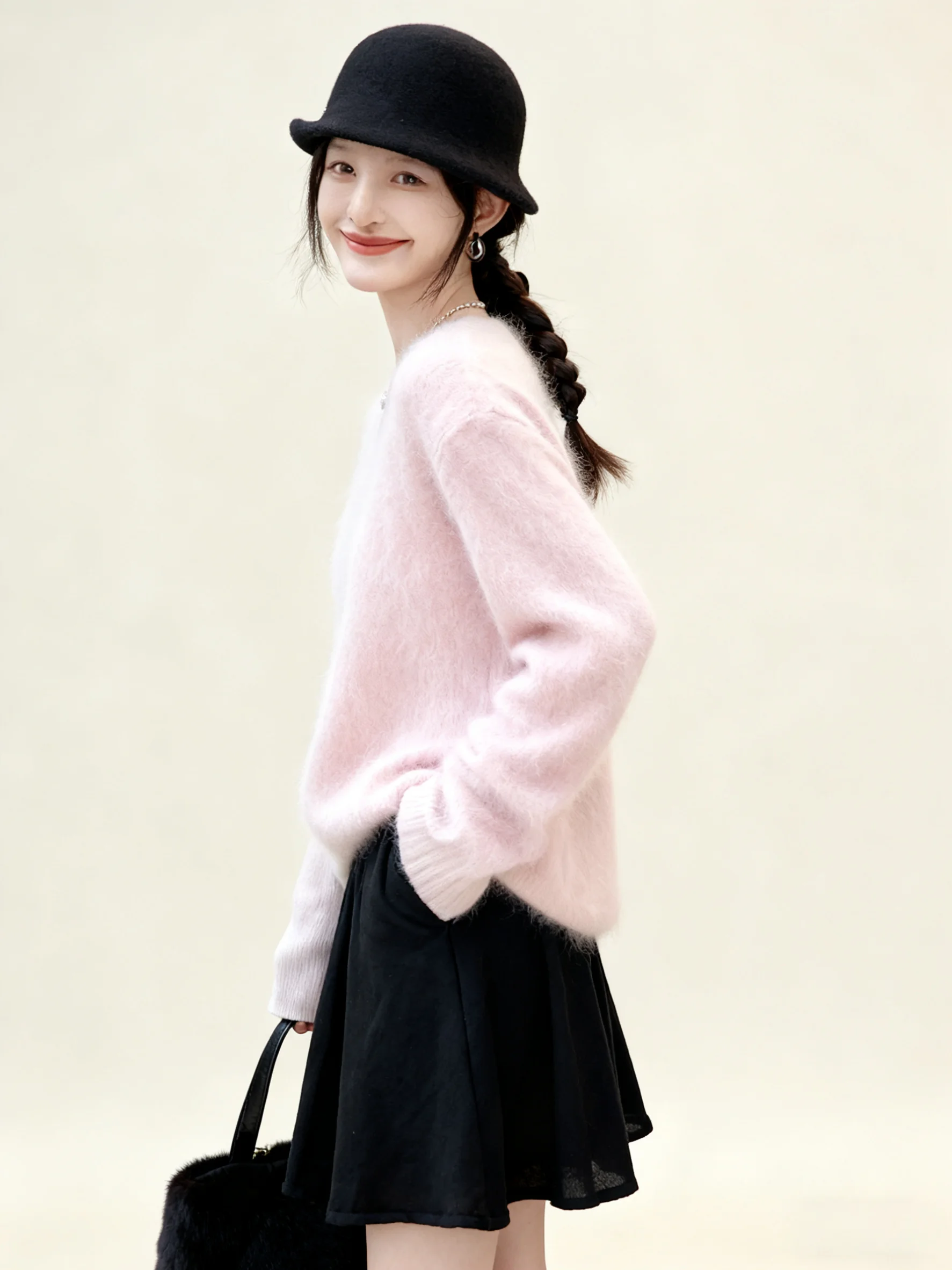 Chic Lazy Sle round Ne Maglione da donna Lungo Sve Autunno Inverno Faion Piccolo irt Pendolarismo Sle Vestibilità ampia Medio Softn