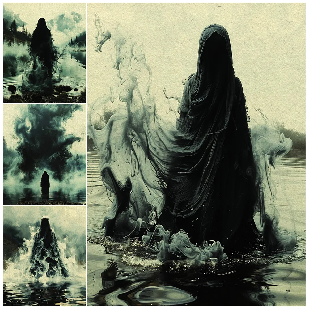 

The Undead In The Lake,Vintage Wall Art,Canvas Painting,Mysterious Pagan Witchcraft Art,Poster Print Home Decoration Unframed