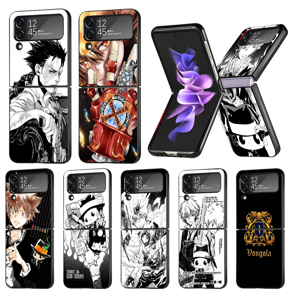 Katekyo Hitman Reborn Hard Black Cover for Samsung Galaxy Z Flip 4 3 5 5G Phone Case Flip4 Flip3 Flip5 Pattern Luxury Shockproof