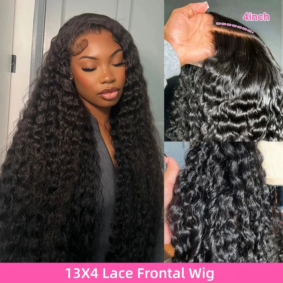 200% Deep Wave Lace Front Wig Human Hair 13X4 HD Transparent Curly Lace Front Wig Human Hair Wig Brazilian Pre Plucked image 3
