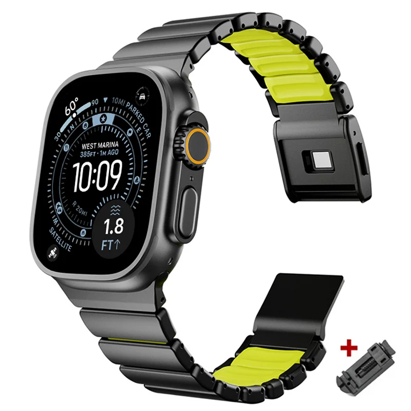 سوار فولاذي فاخر لساعة أبل الترا 3 2 1 49 مللي متر iwatch 11 10 46 مللي متر حزام معدني لسلسلة 9 8 7 6 se 5 4 46 مللي متر 45 مللي متر