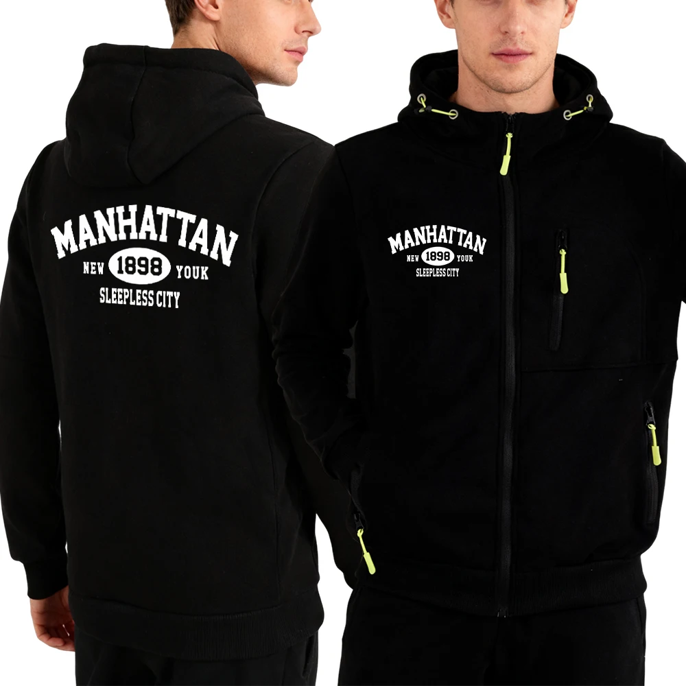 

Manhattan New York Sleepless City Printed Zipper Hooded Man Fashion Casual Hoodies Multicolor Hoodie Autumn Street Fleece Top