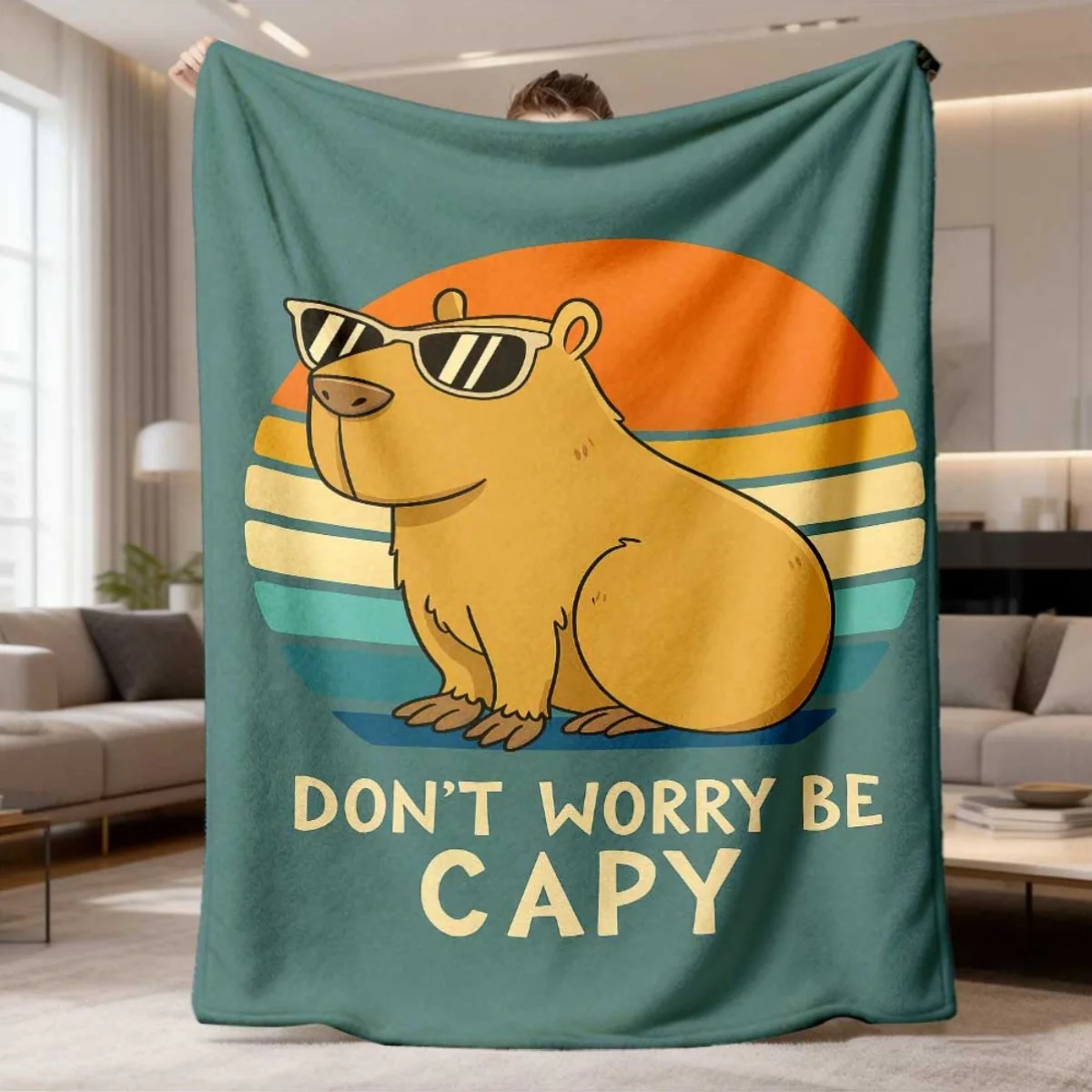 2026 Latest Flannel Blanket | Charming Capybara Cartoon Printed, Soft and Warm for Sofa, Bed, or Travel, MultiPurpose Gift Blank