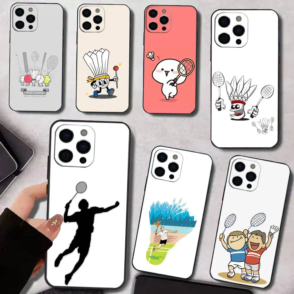 

S-Sport B-Badminton Illustration Phone Case For iPhone 17,16,15,14,13,12,11 Plus,Pro Max,XS,Soft Silicone Black Cover