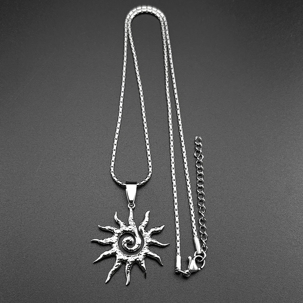 Spirale Sonne Anhänger Halskette für Frauen Männer Edelstahl Silber Farbe Alltagskleidung Boho Vintage Chic Halskette Geschenk Schmuck – Detail 7