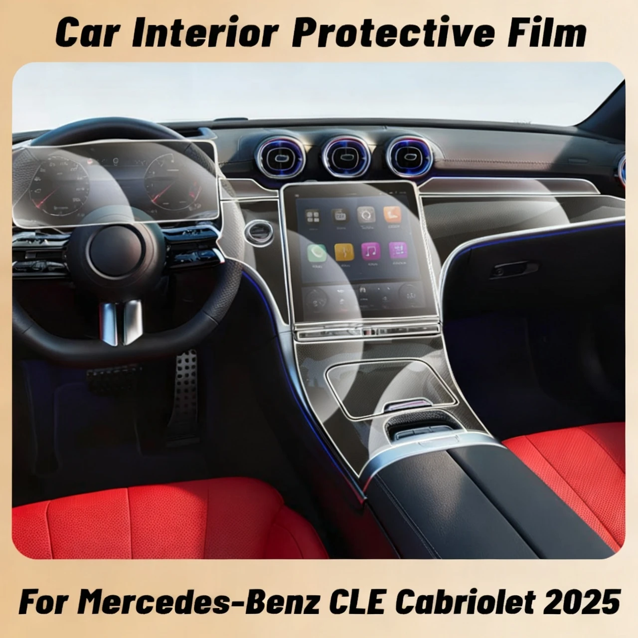 Für Mercedes Benz CLE Cabriolet 2025 Kratzschutzfolie für die Mittelkonsole, das Medien-Dashboard und die Navigation aus TPU.