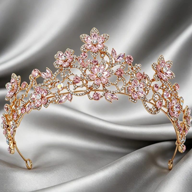 Flower Crystal Bridal Tiara Crown For Women Rhinestone Headpiece for Birthday Party Prom Pageant Hair Accessories