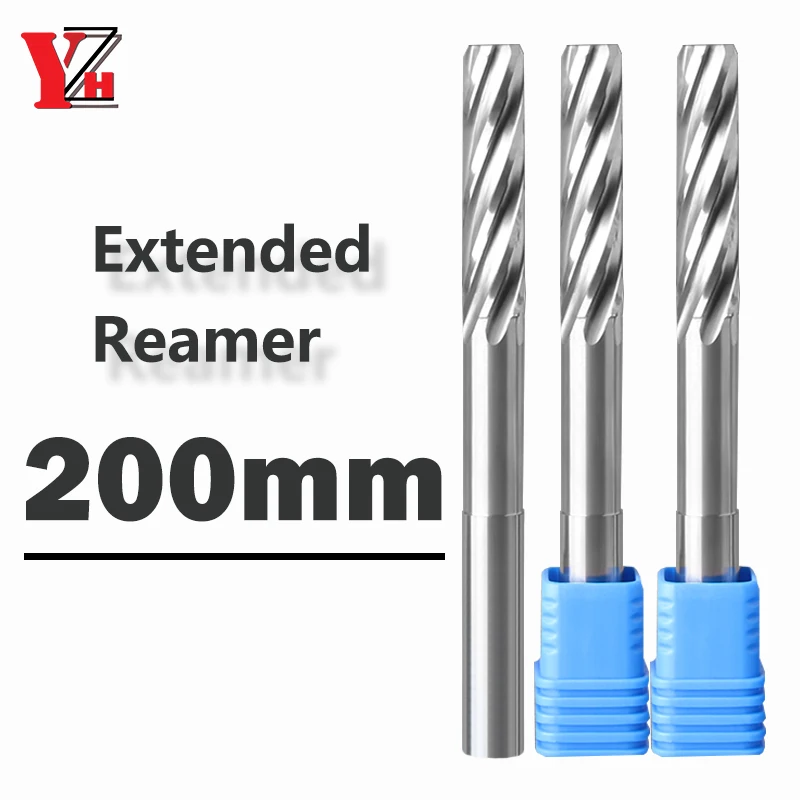 

YZH 200mm Carbide Machine Reamer Extended HRC50 Uncoated Spiral Groove Tolerance H7 Harened Steel Metal Cutter CNC Turning Hole