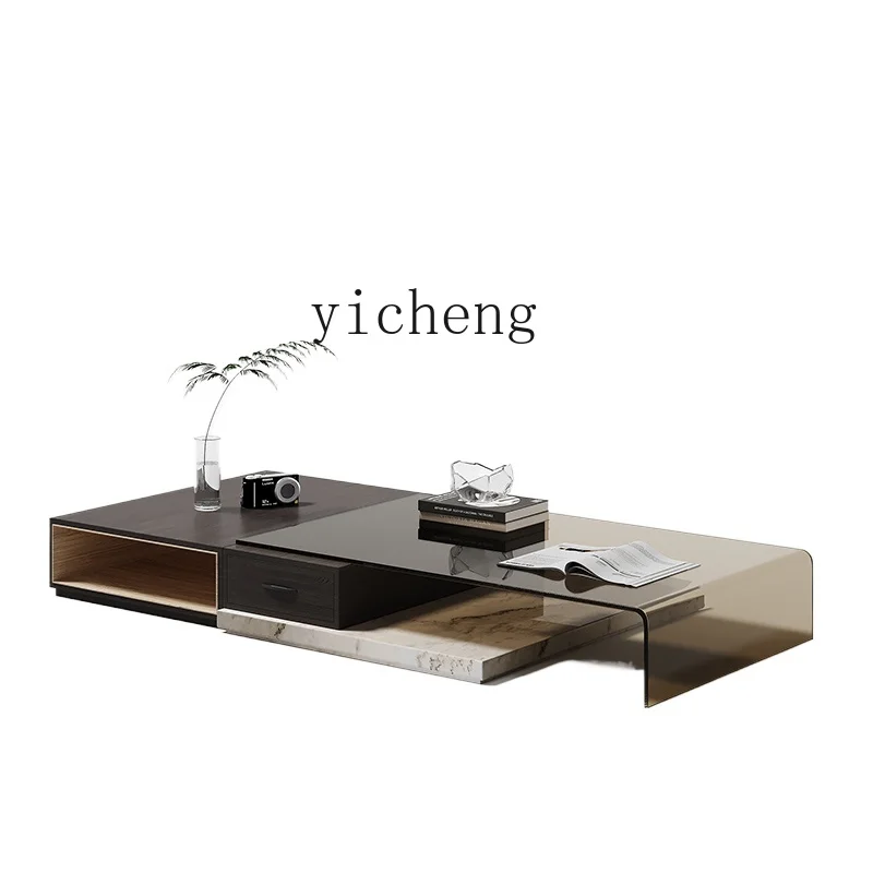 TQH Natural Marble Tea Table Glass Solid Wood Scalable Personalized Creativity Silent Wind