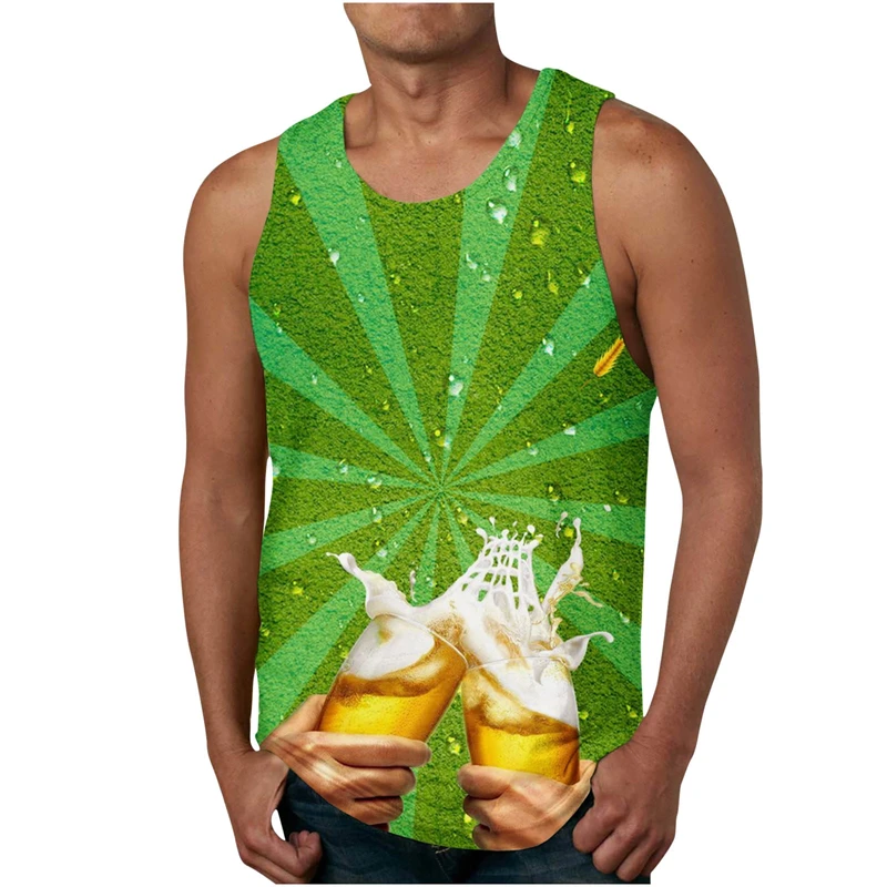 Newest Mens Casual Tank Tops Big And Tall 3D Fashion Beer Festival Print Sleeveless Tee Tshirts Comfy Athletic Party Blouse Top