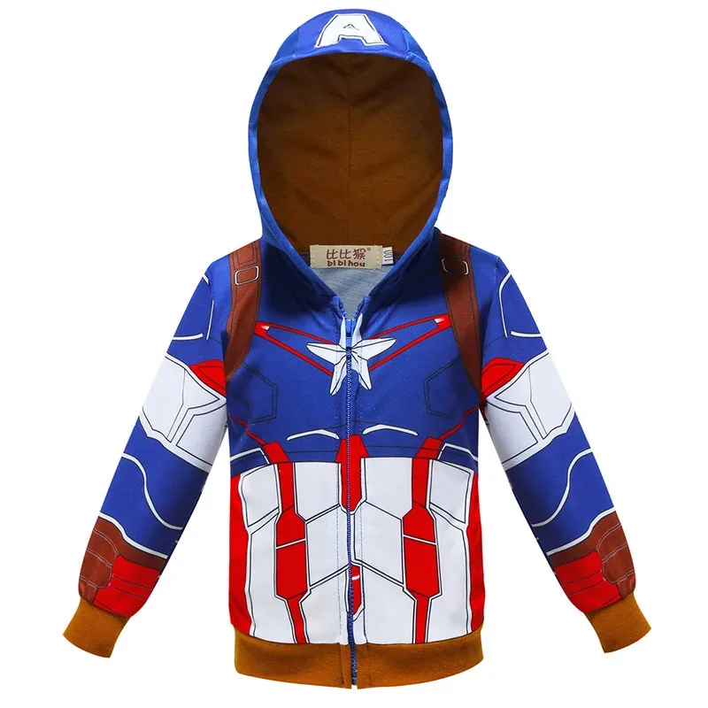 Crianças meninos hulk thor ferro e homem hoodies cosplay traje moda dos desenhos animados impressão zíper casaco com capuz jaqueta crianças roupas
