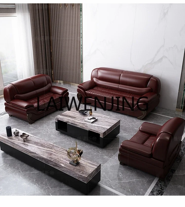 

Simple leather sofa three-person living room fully equipped combination villa office four-person sofa