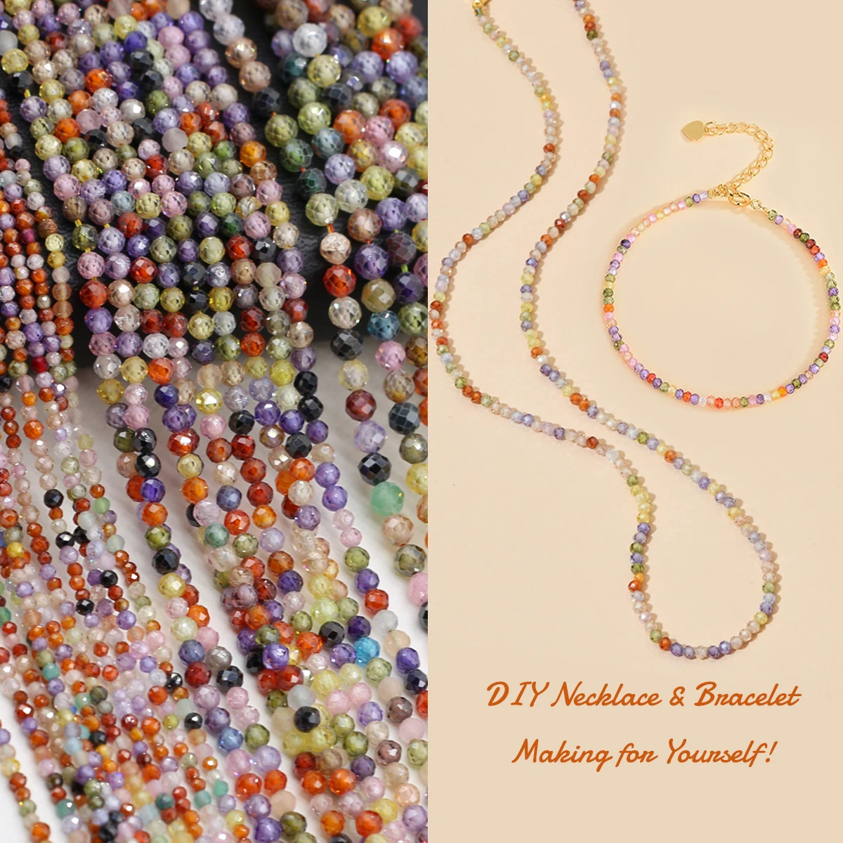 1string Natural Stone Faceted Surface Small Beads Colorful Zircon Beads for DIY Exquisite Women Men Necklace Jewelry Making Gift