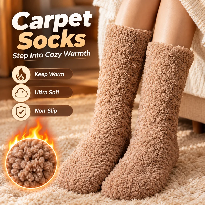 Warm Women's Fuzzy Plush Carpet Socks with Non-Slip Grips Soft Fleece Lined Home Floor Slipper Socks for Cozy Thermal Comfort