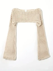 Women Crochet Knit Hollow Out Crop Top Long Sleeve Shrug Sweater Mesh Cover Ups Cardigan Streetwear Pullover Women Clothes Y2k