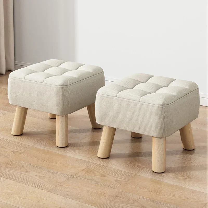 Small Shoes Changing Stool Living Room Simple Fabric Low Stools Repose-pieds Footstool Soft Bag Footrest Stool With Wood Legs