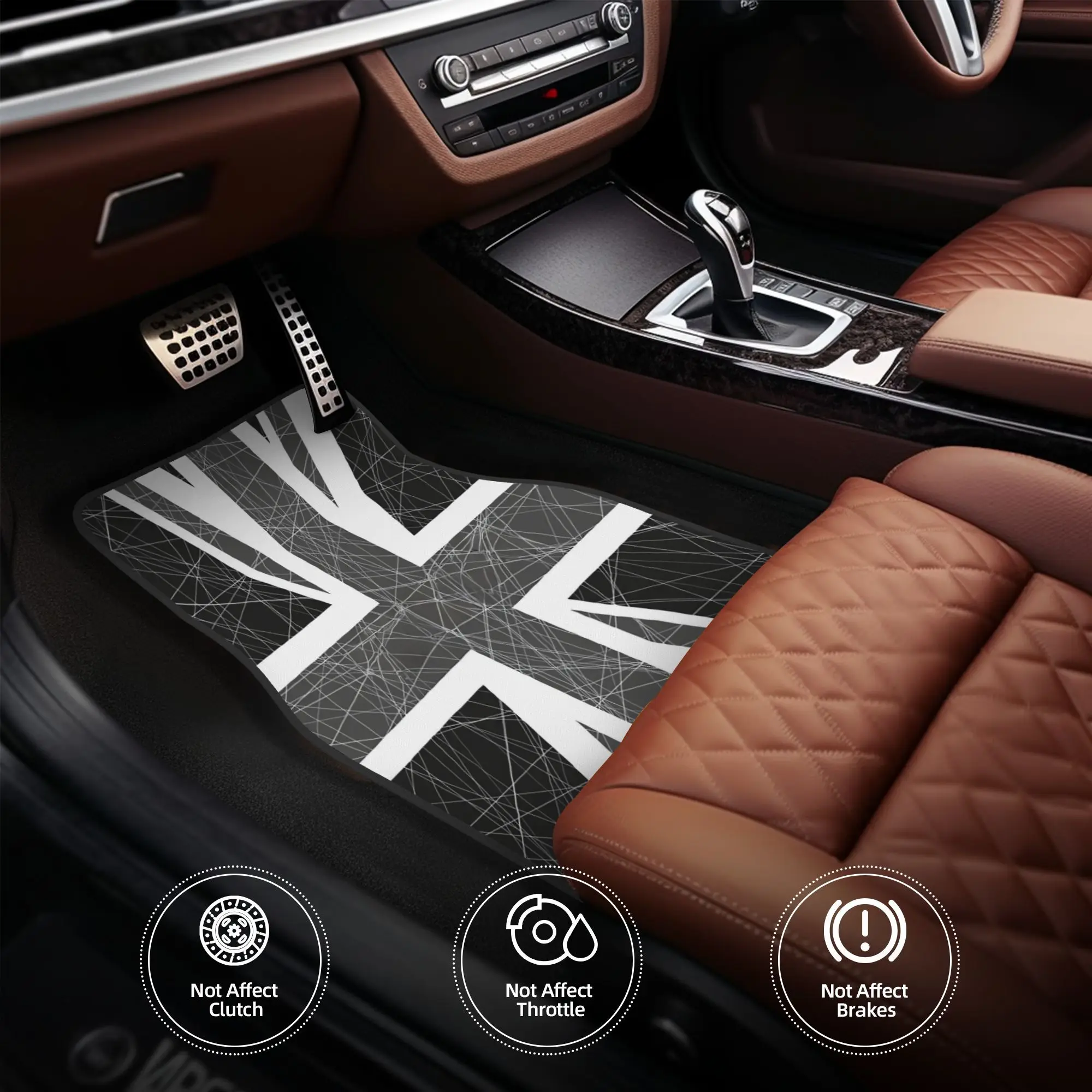 4pcs Monochrome Union Jack Flag Car Floor Mats, Durable, Fit For Cars, Ideal Gift, Vehicle Interior Mats, Playful Design, Durabl