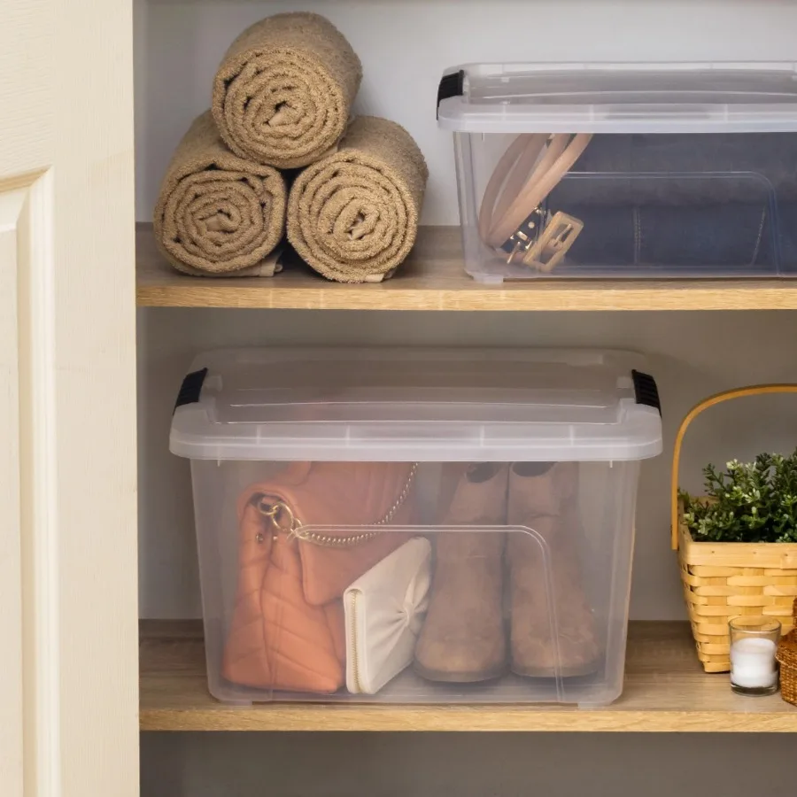 32 Qt. Plastic Storage Bins with Lids, Stackable Storage Containers, Totes, 4 Pack