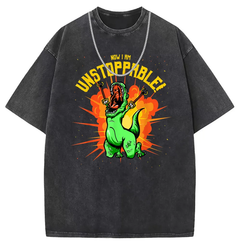 Now I Am Unstoppable T-Rex Summer Fall Tshirts Men Long Sleeve Outdoor Clothing Company Customized Vintage Sweatshirts