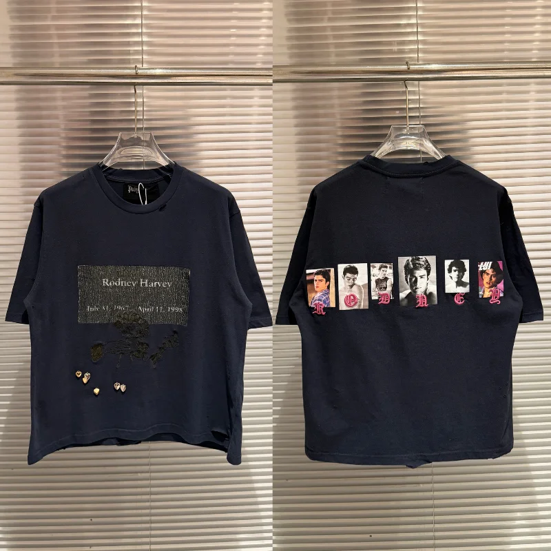 

Vintage Washed Paly Tshirts High Quality Men Woman Fashion Hole Old Damaged Cotton Short Sleeve Tee