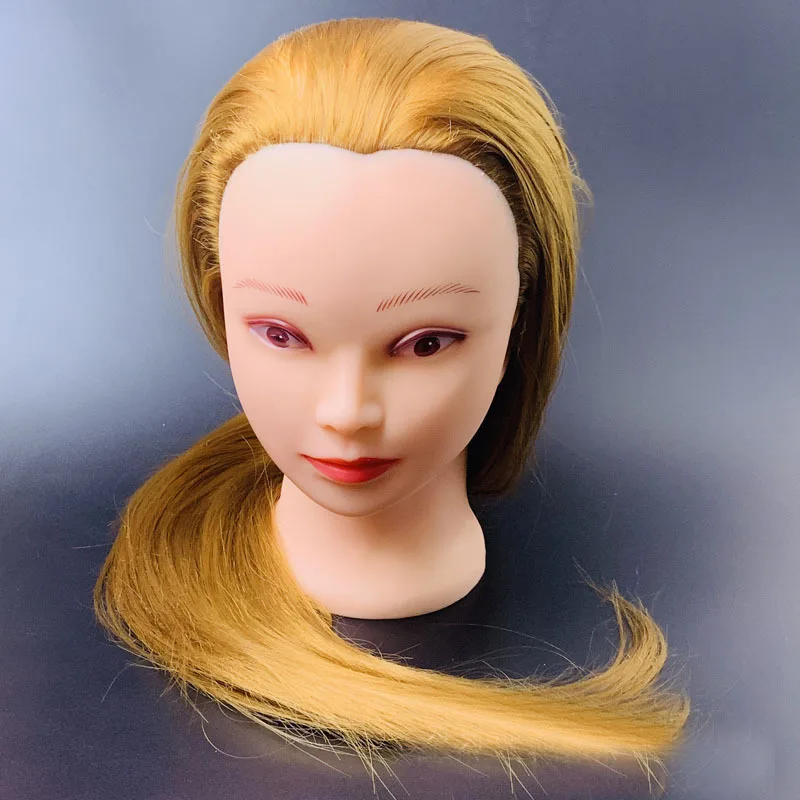 

60CM Long Gold Mannequin Doll Head for Hairstyles High Temperature Fiber Hair Hand Woven Training Head For Practice Hairstyles