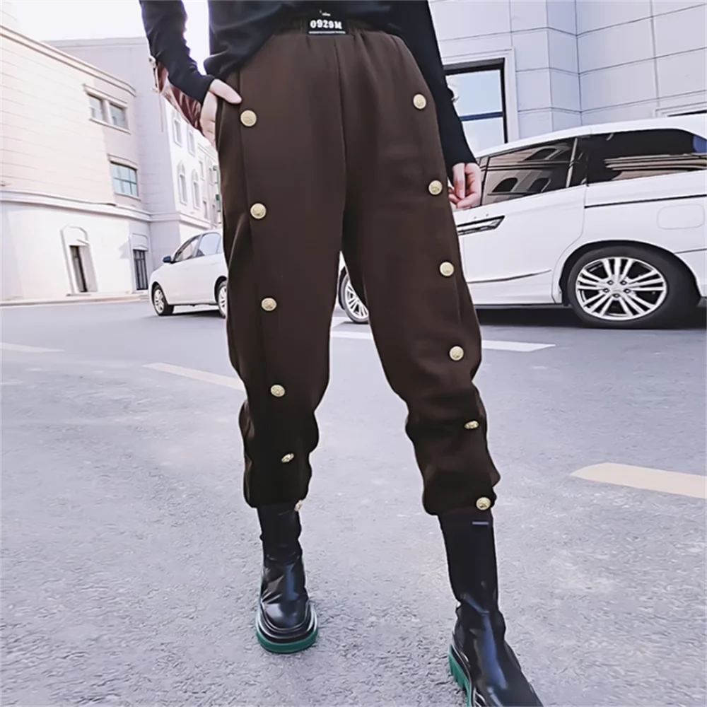 

Women's pants new loose-legged Harlan pants casual double-breasted velveteen trousers