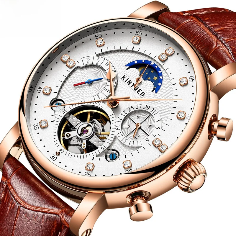 KINYUEDMultifunctional Tourbillon Automatic 's Moon Phase Mechanical Business Men's Watch