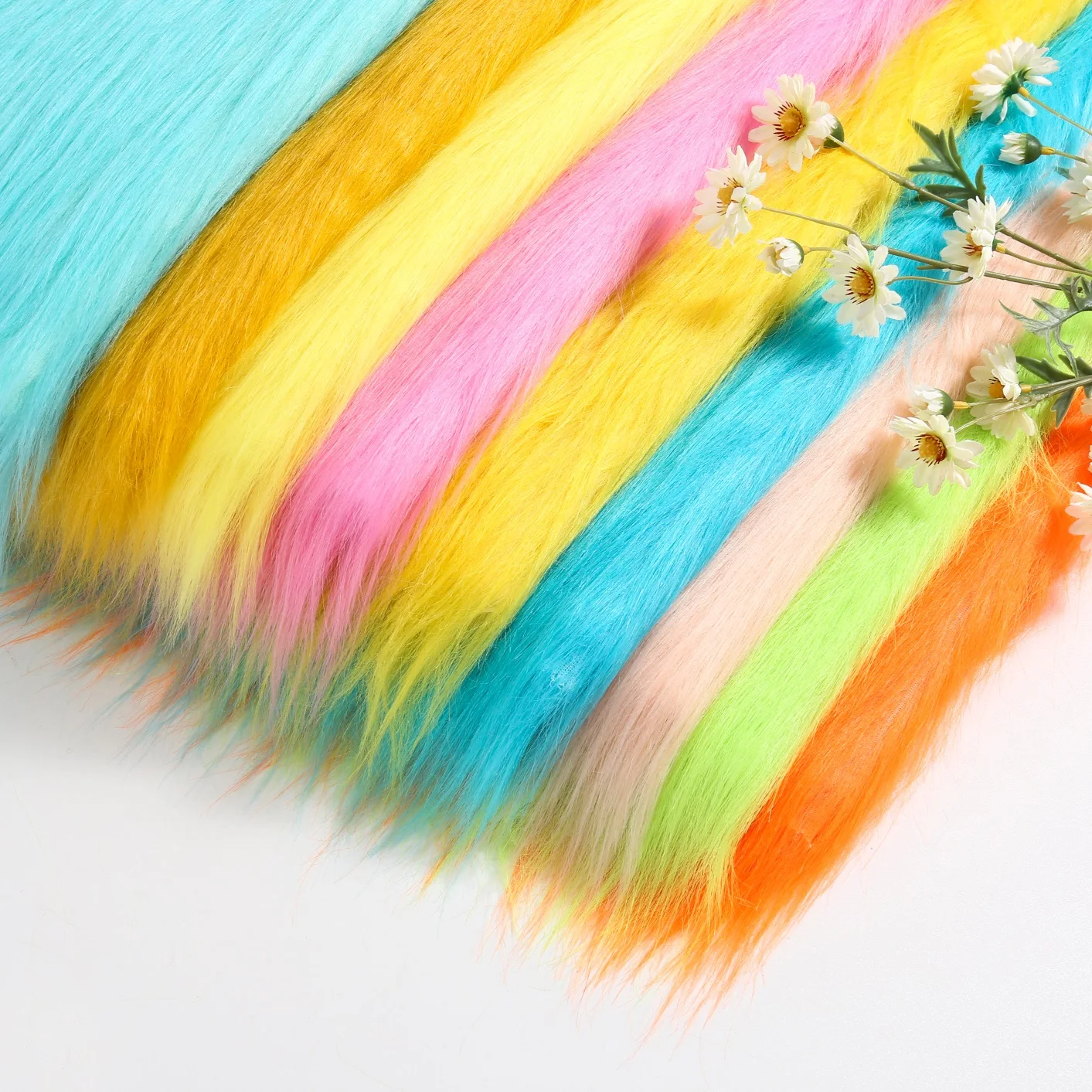 Tela de felpa de pelo largo liso por metros para decoración de muebles, alfombra, ropa, costura, brillo colorido, tela de piel de poliéster suave