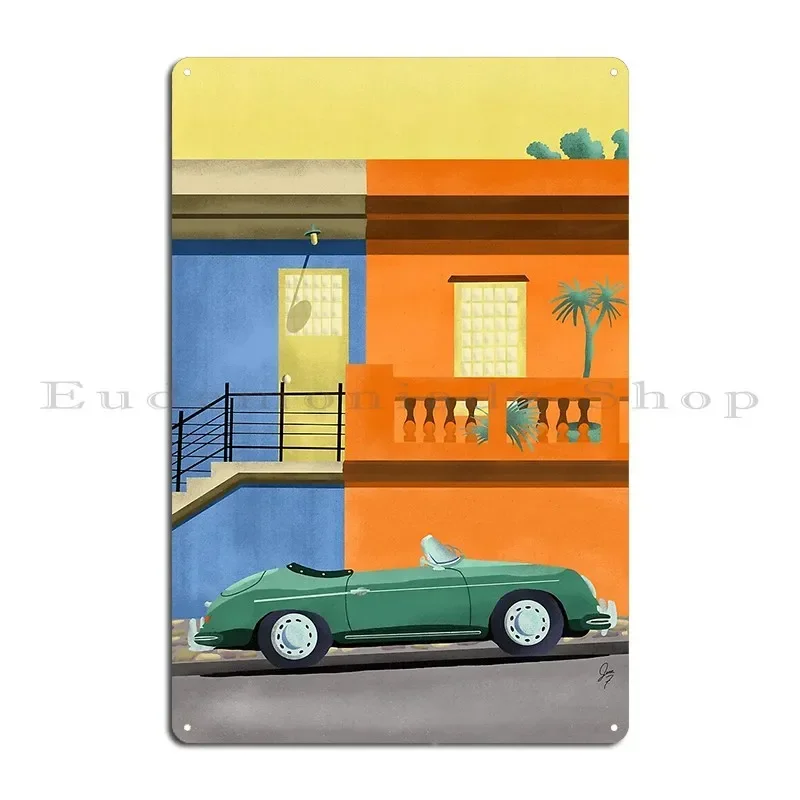 Turquoise Convertible On Burnt Orange Lane Metal Sign Cinema Designs Classic Bar Design Tin Sign Poster