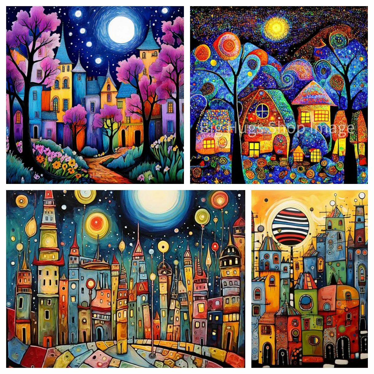 Handmade Landscape Tree Diamond Painting Set Oil Painting House Colorful Cross Embroidery Rhinestone Mosaic Designer Art Home