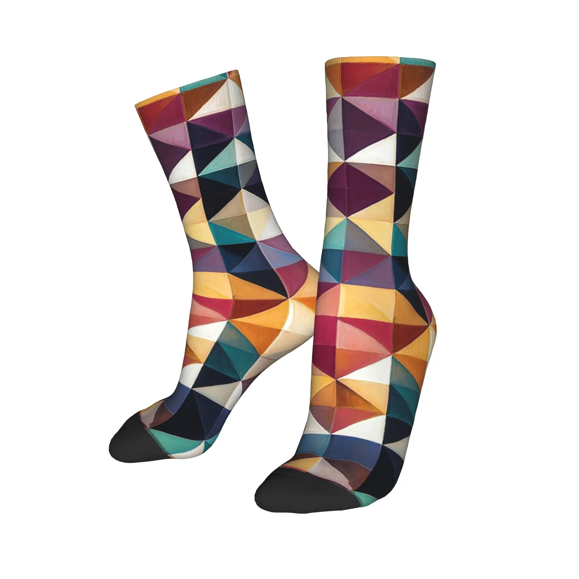 

Носки на все сезоны с абстрактным геометрическим узором в стиле пэчворк, длинные носки в стиле Харадзюку, хип-хоп, аксессуары для мужчин и женщин, подарок