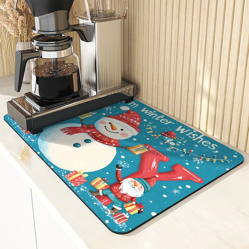 Kitchen Absorbent Drying Mat Christmas Snowman Dwarf Deer Gift Kitchen Table Decoration & Accessories Color Pattern Tables Mats