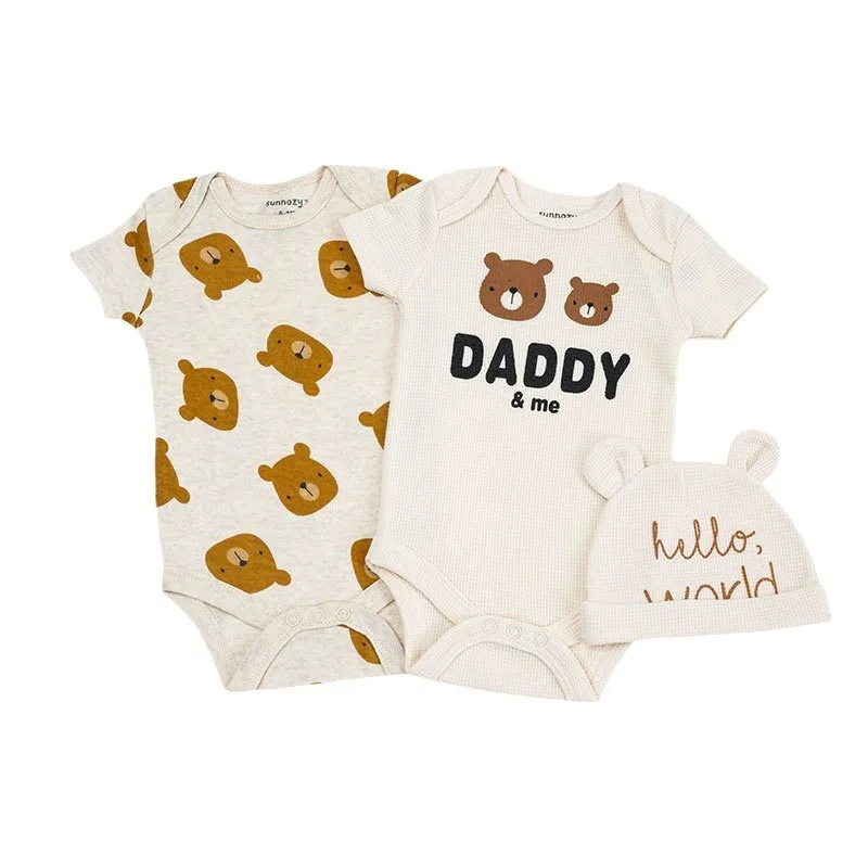 

Летний детский комбинезон из 3 предметов, комбинезоны с короткими рукавами для новорожденных, боди унисекс для младенцев со шляпой