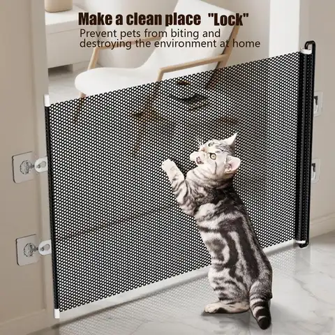 Retractable Pet Gate Dog Retractable Gate No-Drill Childproof Net Fence Cat Baffle for Indoor Staircase Patio Home Apartment
