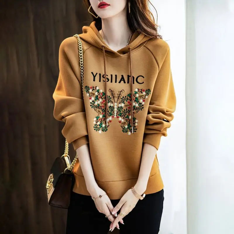 

Pure Cotton Hoodie Women's Spring Autumn Long Sleeve Loose Mom Style Large Size Early Autumn Top Comfortable Casual Outfit