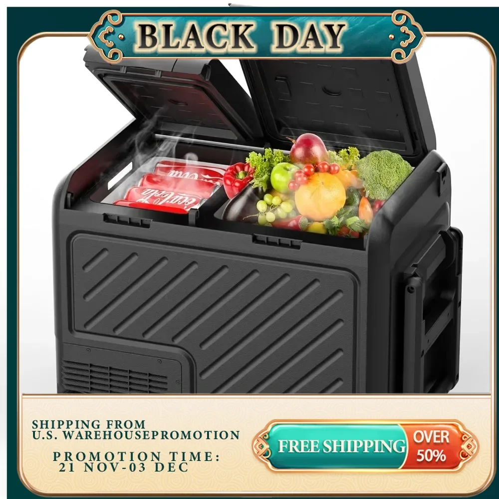 

48 quart portable car refrigerator, dual zone freezer (-8 ° F~68 ° F), compressor electric cooler with 12/24V DC, 100-240V AC