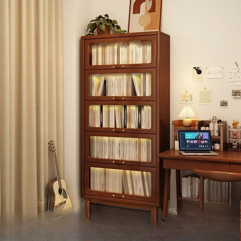 

Home Dust-proof Bookcase with Glass Door Solid Wood Bookshelf Shelf